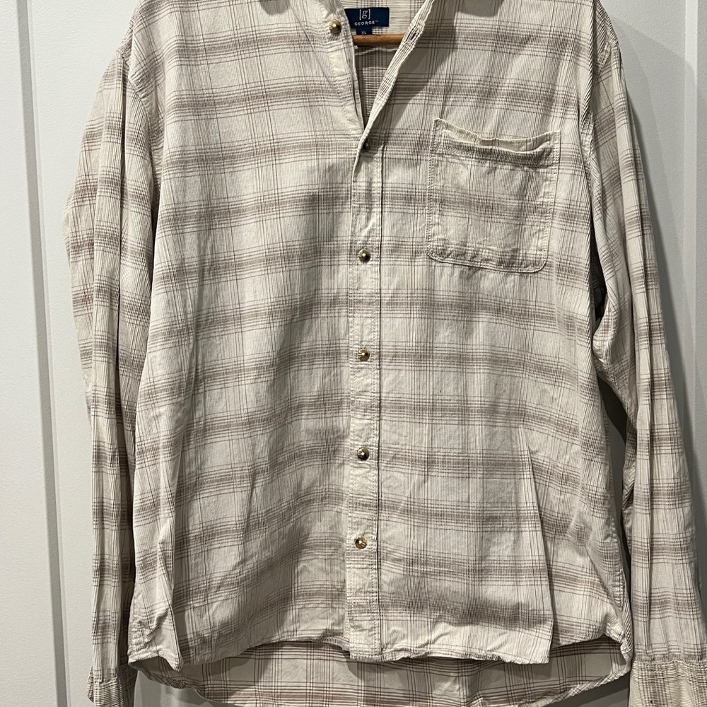 George Men's Beige Plaid Button Down Shirt